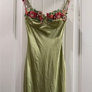 Princes Polly Kenzi Maxi Dress Satin Slip with Floral Bust Detail - S
